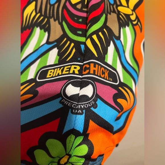 World Jerseys Biker Hippy Chick Zip Up Short Sleeve Active Top Groovy Size M - Picture 9 of 16